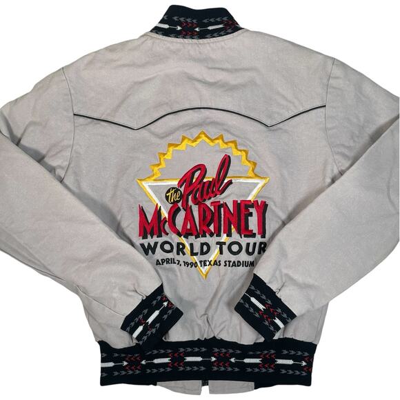 Vintage RARE Paul McCartney 1990 World Tour Gray Full Zip Bomber Jacket - Picture 1 of 11
